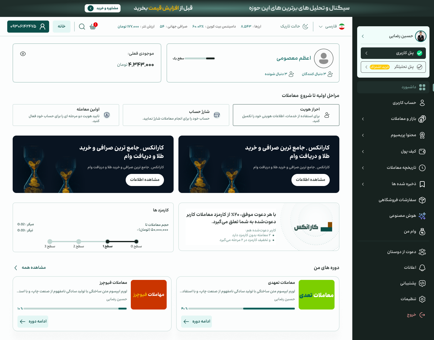 Analyst dashboard, desktop